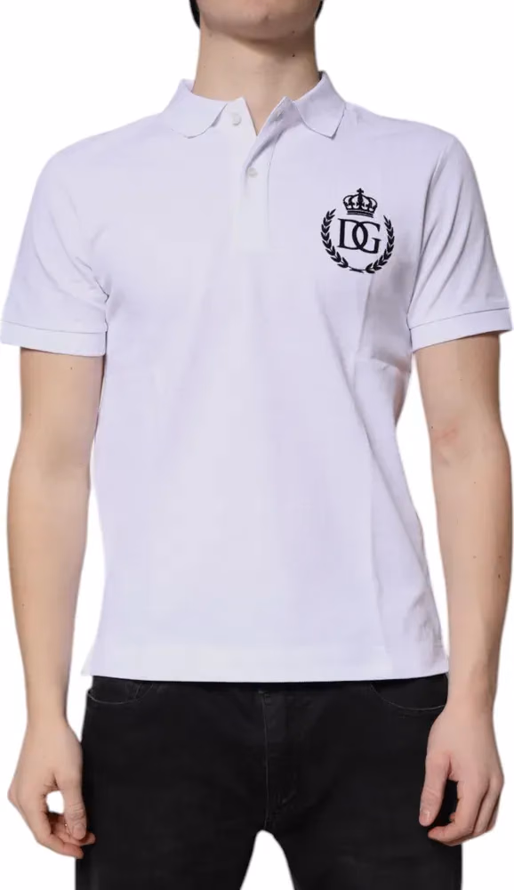 Dolce & Gabbana White Cotton Crown Collared Men Polo T-shirt