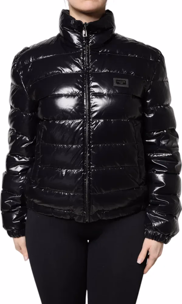 Dolce & Gabbana Black Logo Plaque Full Zip Puffer Jacket