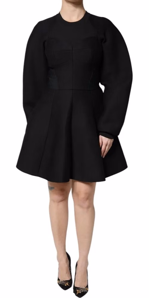 Dolce & Gabbana Black Cotton Long Sleeves A-line Mini Dress
