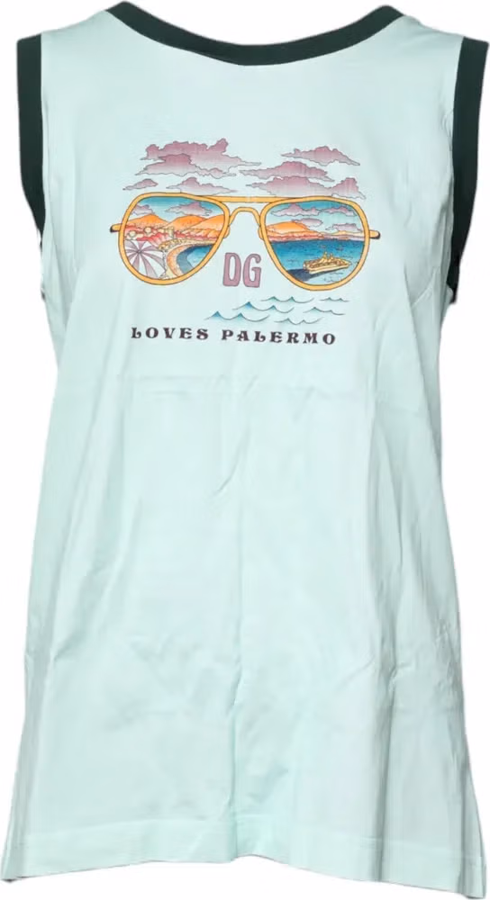 Dolce & Gabbana Light Green Graphic Print Sleeveless Tank T-shirt
