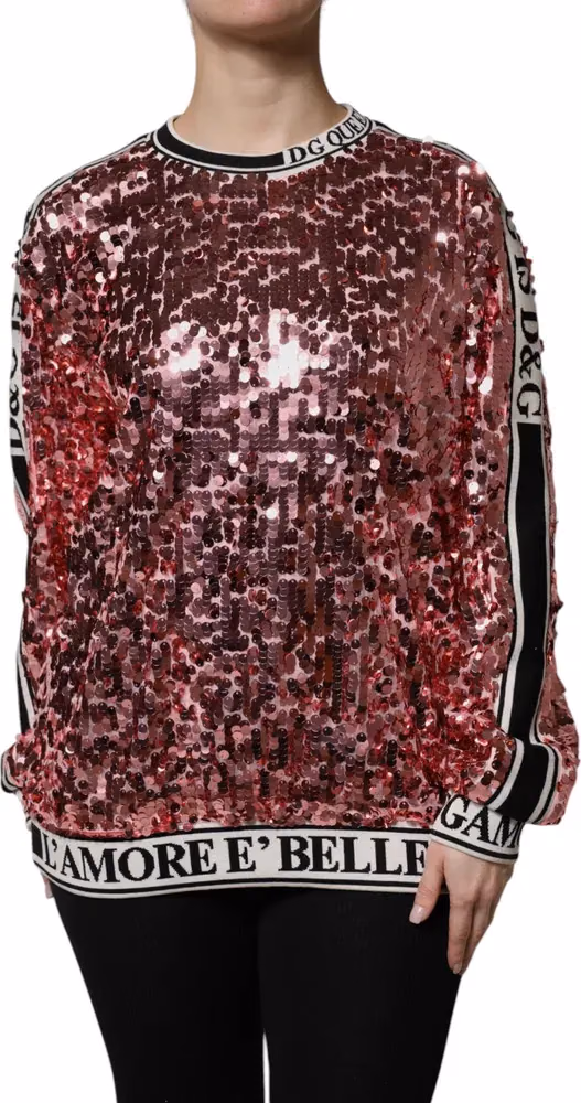 Dolce & Gabbana Pink DG Queen Sequin Pullover Sweater