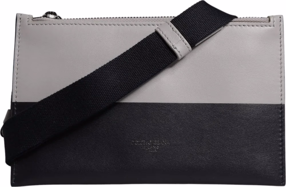 Dolce & Gabbana Black White Leather Logo Embossed Crossbody Bag