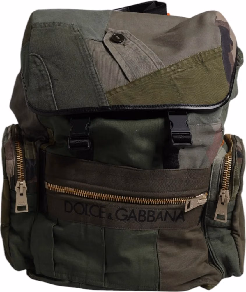 Dolce & Gabbana Military Green Patchwork Travel Backpack Bag
