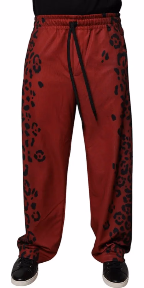 Dolce & Gabbana Red Leopard Print Polyester Men Jogger Pants