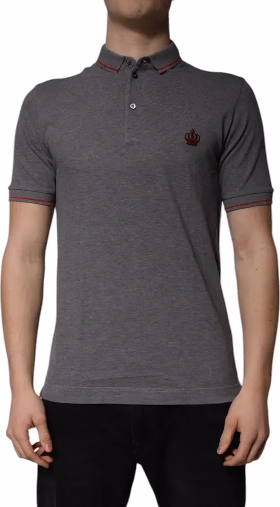 Dolce & Gabbana Gray Cotton Crown Collared Polo T-shirt