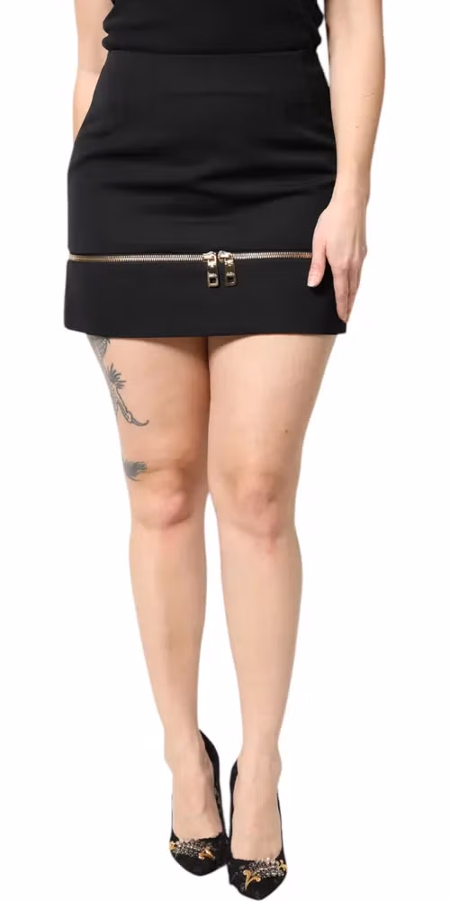 Dolce & Gabbana Black Virgin Wool High Waisted Mini Skirt