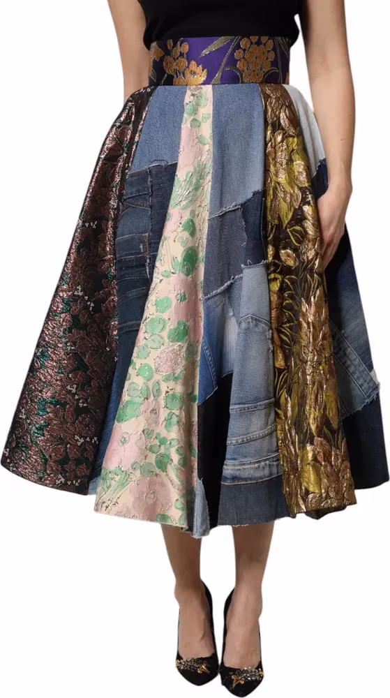 Dolce & Gabbana Multicolor Patchwork High Waisted Midi Skirt