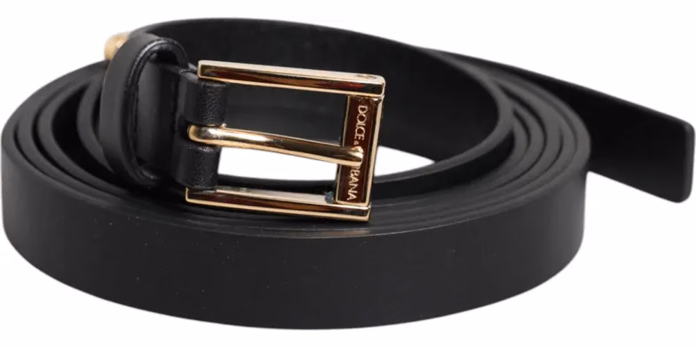 Dolce & Gabbana Black Calf Leather Gold Metal Buckle Belt