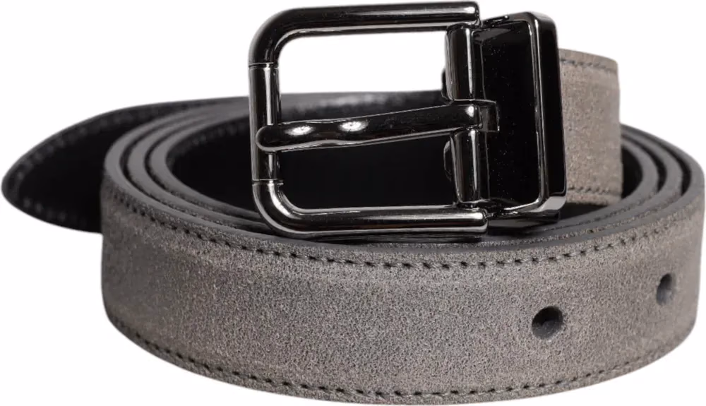 Dolce & Gabbana Gray Leather Silver Tone Metal Buckle Belt