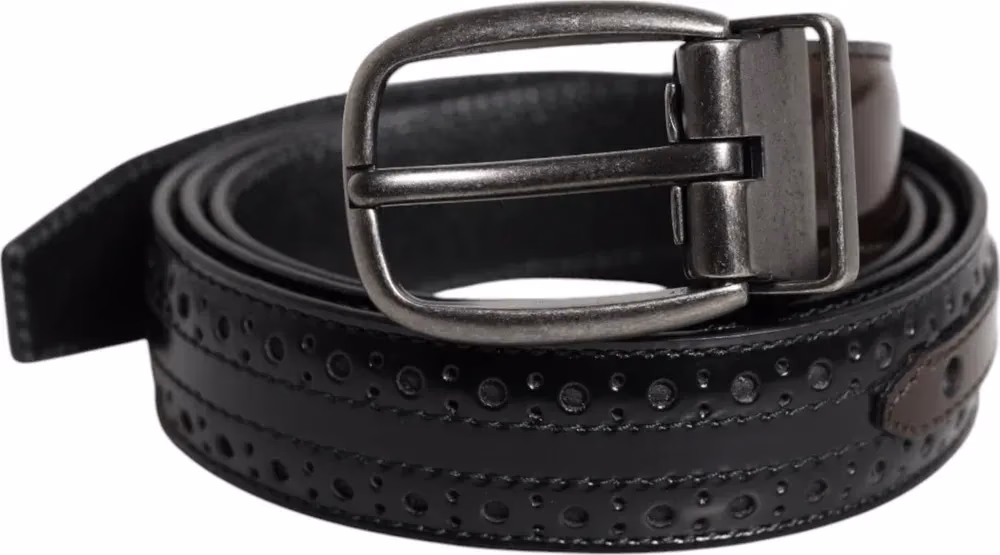 Dolce & Gabbana Black Brown Leather Classic Metal Buckle Belt