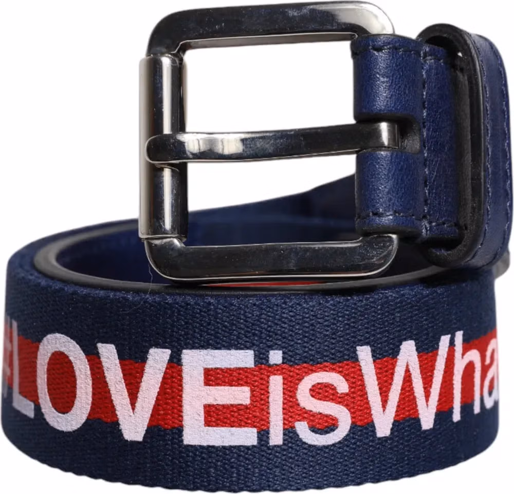 Dolce & Gabbana Blue Cotton Leather Printed Metal Buckle Belt