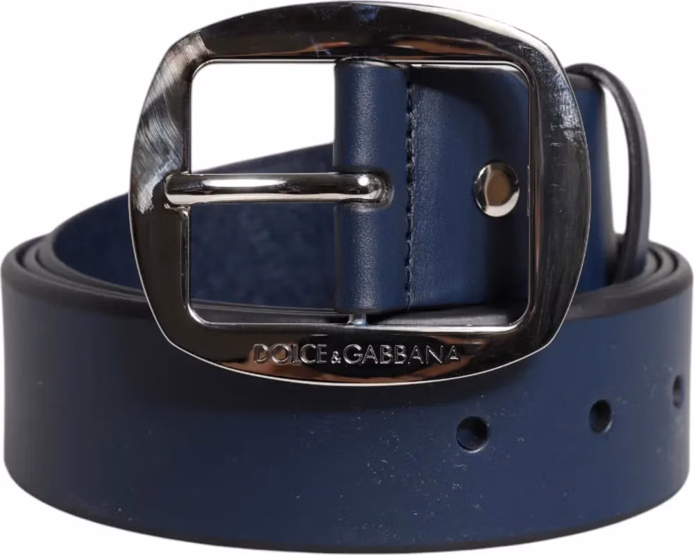 Dolce & Gabbana Blue Calf Leather Classic Metal Buckle Belt