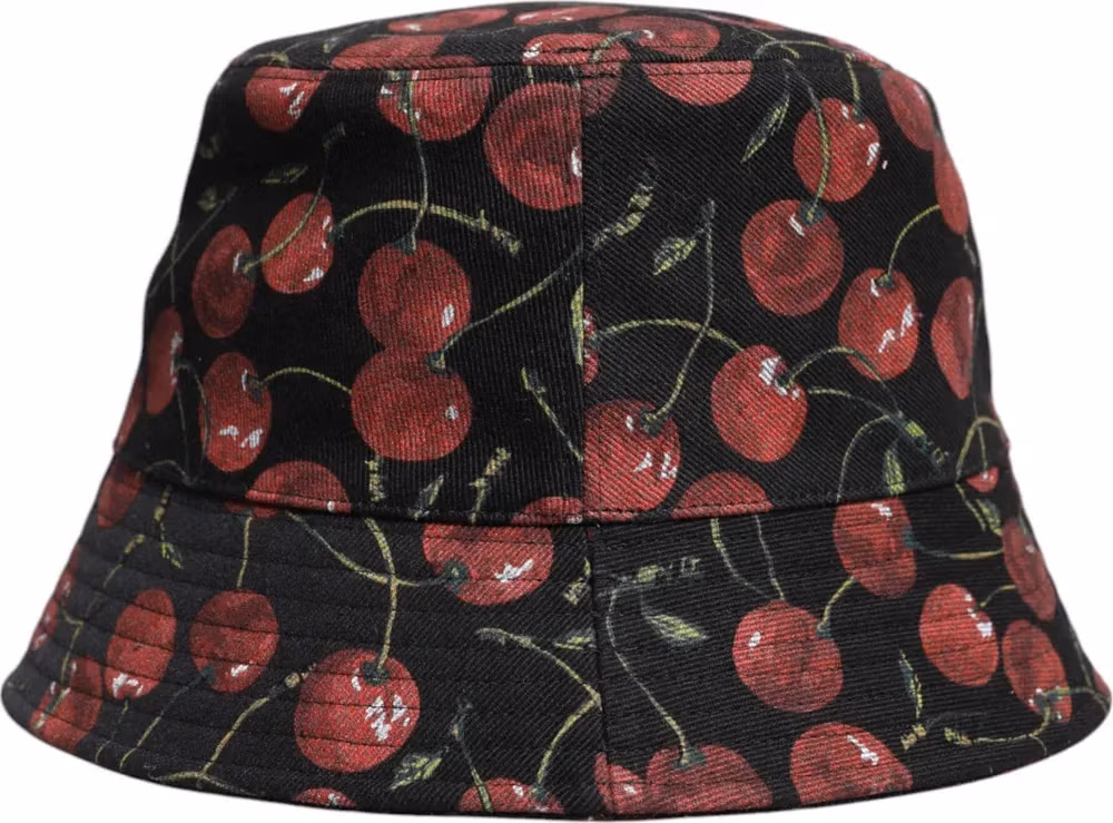 Dolce & Gabbana Black Cotton Printed Wide Brim Bucket Hat