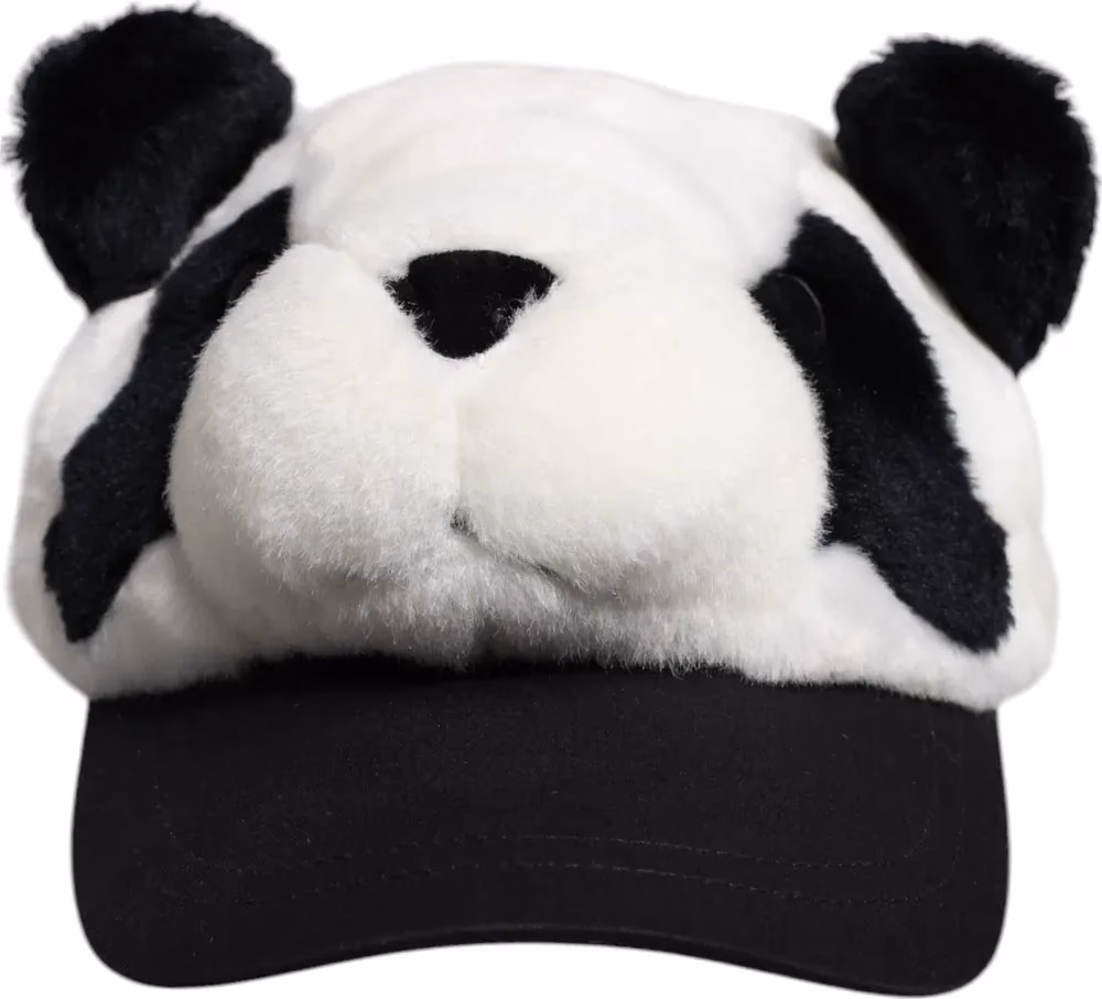 Dolce & Gabbana Black White Panda Fur Women Baseball Cap