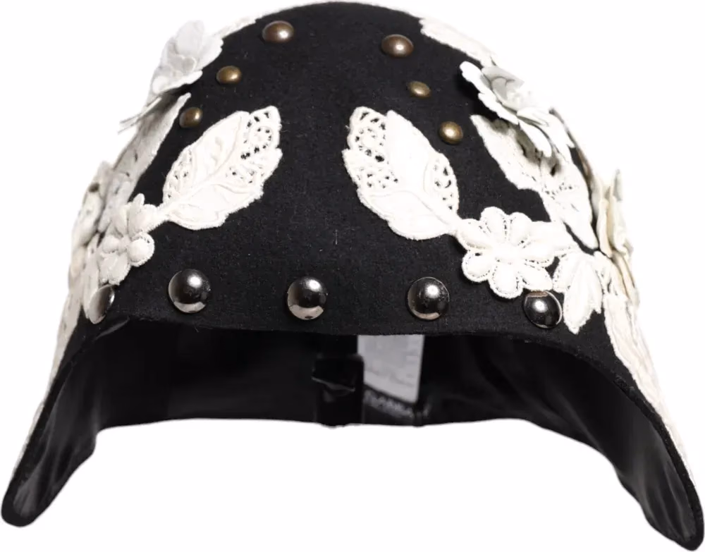 Dolce & Gabbana Black Wool White Floral Gold Leaf Cloche Hat