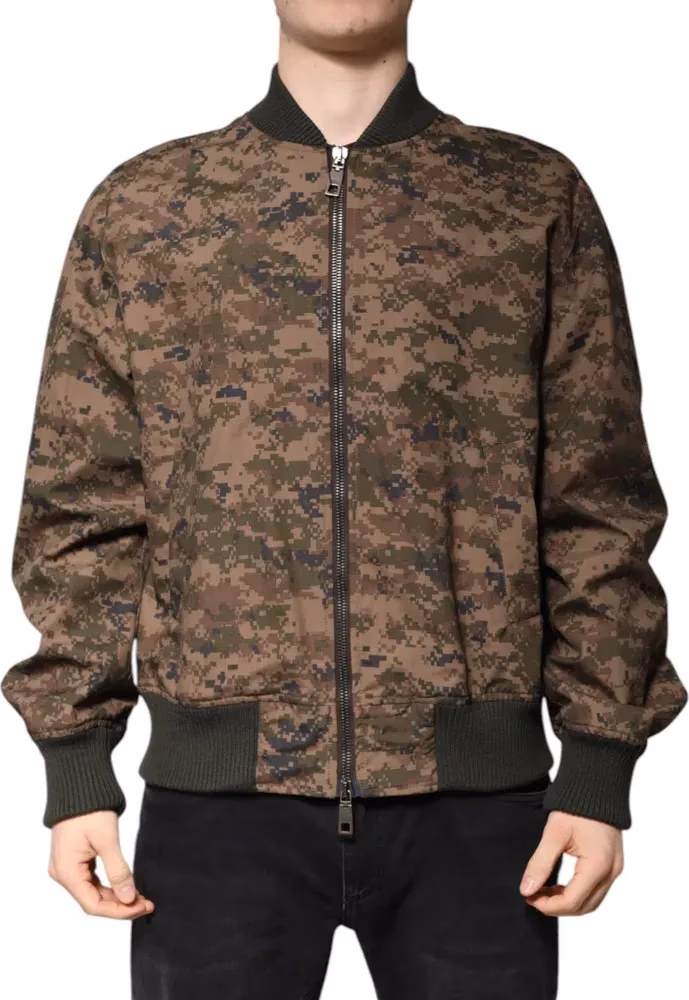 Dolce & Gabbana Brown Camouflage Bomber Full Zip Jacket
