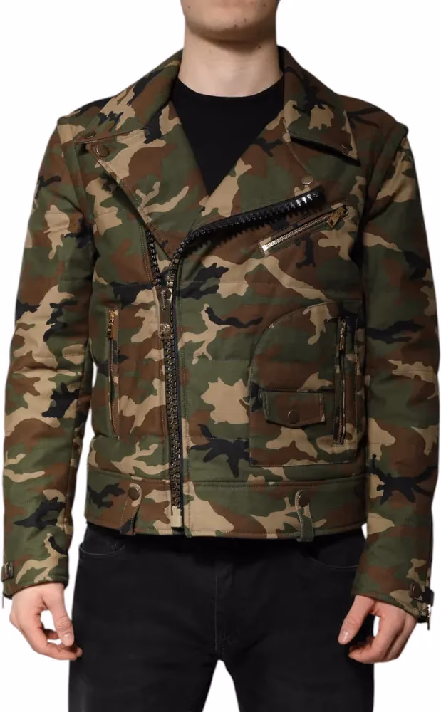 Dolce & Gabbana Multicolor Camouflage Nylon Biker Jacket