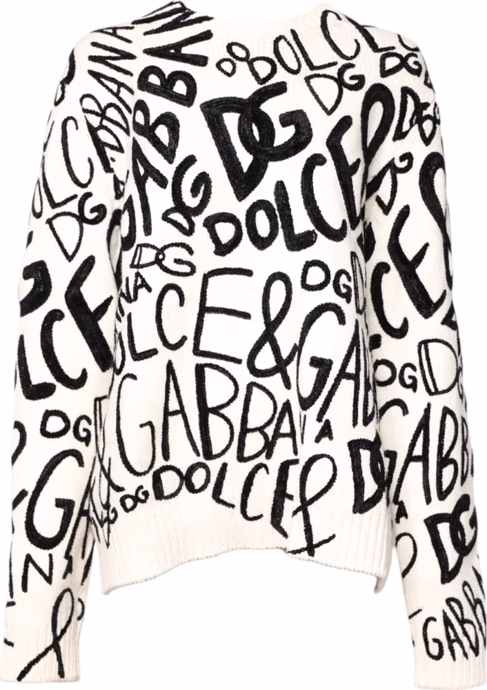 Dolce & Gabbana White Black Logo Print Women Pullover Sweater