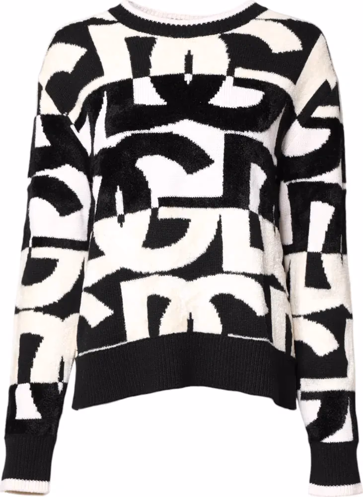 Dolce & Gabbana White Black Logo Print Women Pullover Sweater