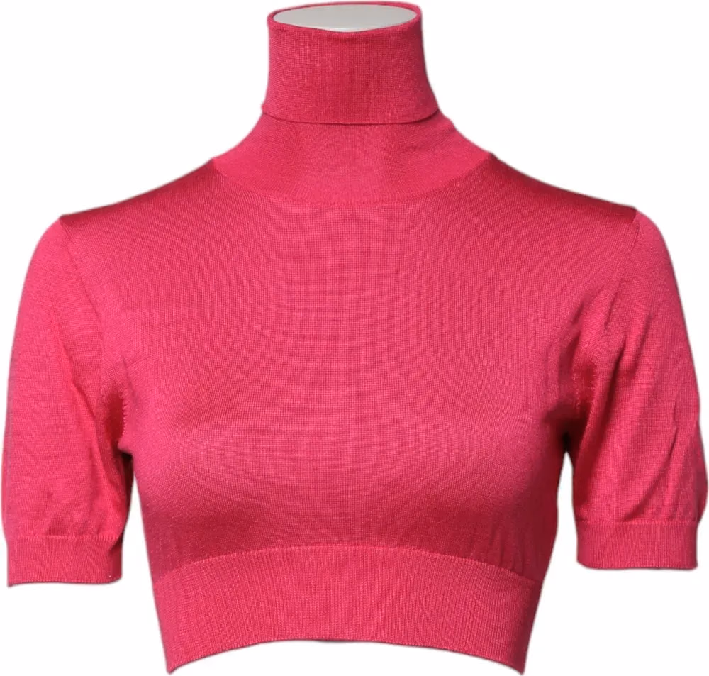 Dolce & Gabbana Pink Silk Knitted Turtleneck Cropped Top