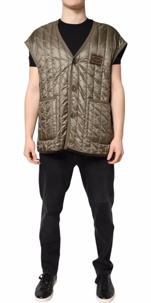 Dolce & Gabbana Brown Logo Plaque Quilted Vest Jacket