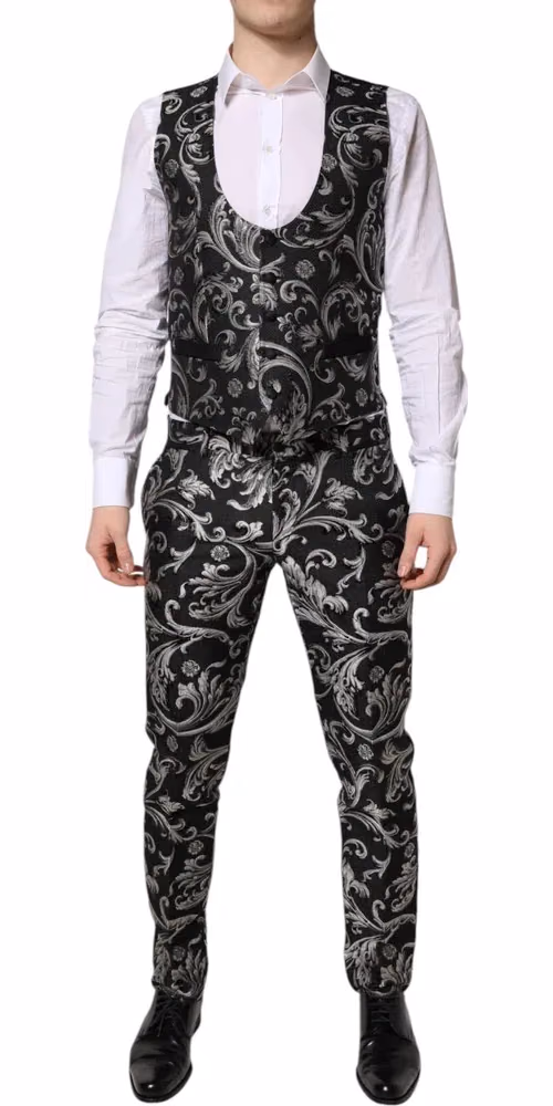 Dolce & Gabbana Dark Gray MARTINI Jacquard Men 3 Piece Suit