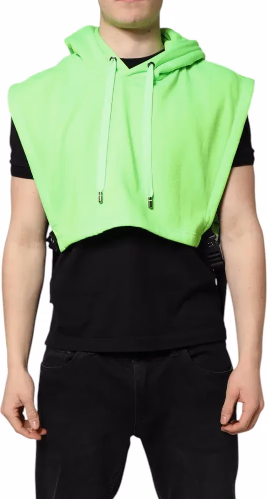 Dolce & Gabbana Green Polyester Hooded Sportswear Vest Sweater