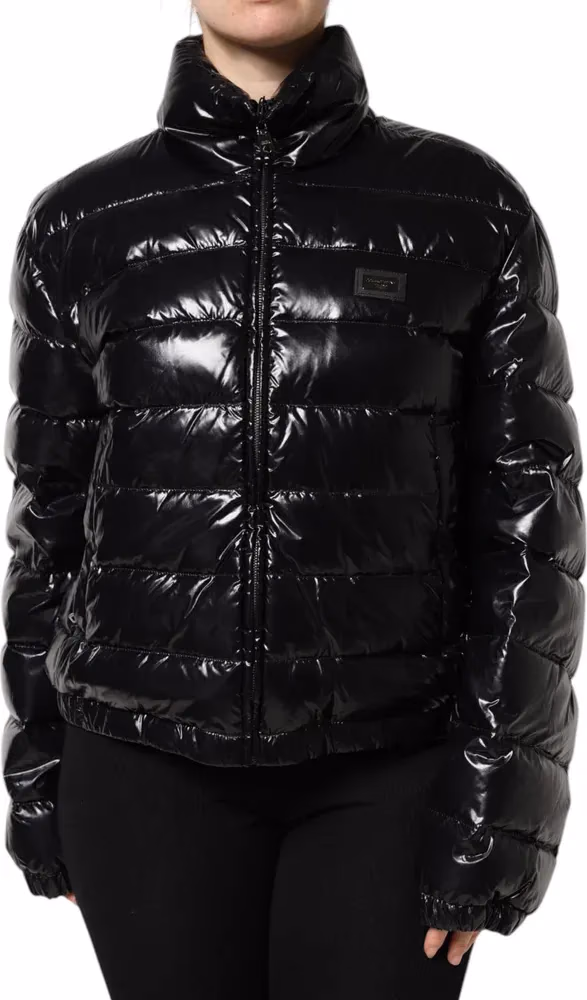 Dolce & Gabbana Black Logo Plaque Full Zip Puffer Jacket
