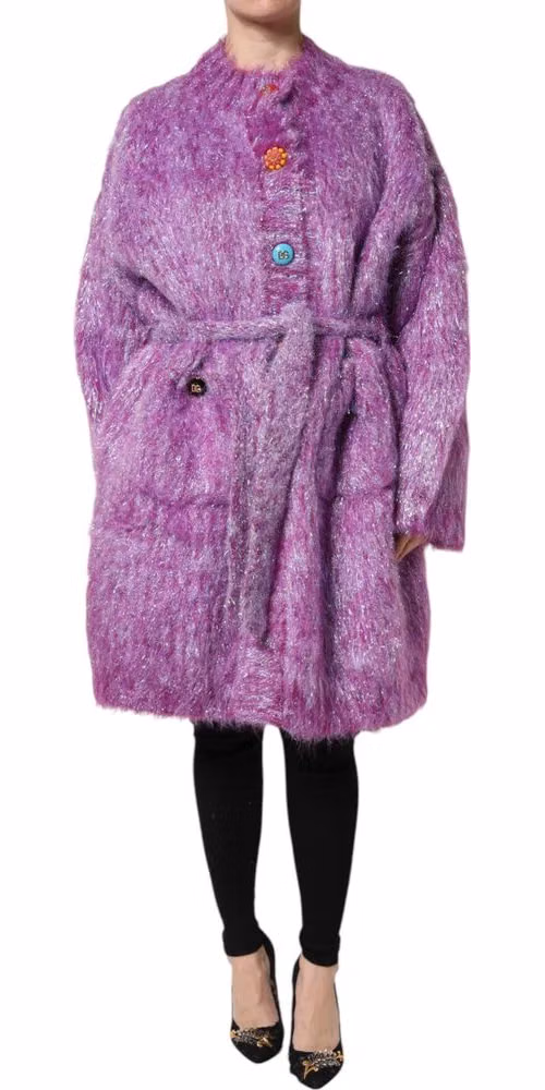 Dolce & Gabbana Purple Button Embellished Trench Coat Jacket