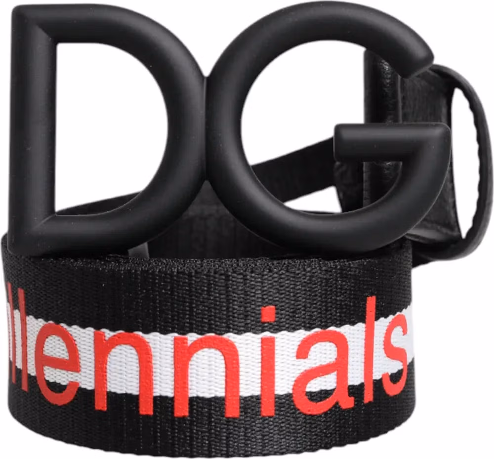 Dolce & Gabbana Black Polyester Logo Print DG Buckle Belt