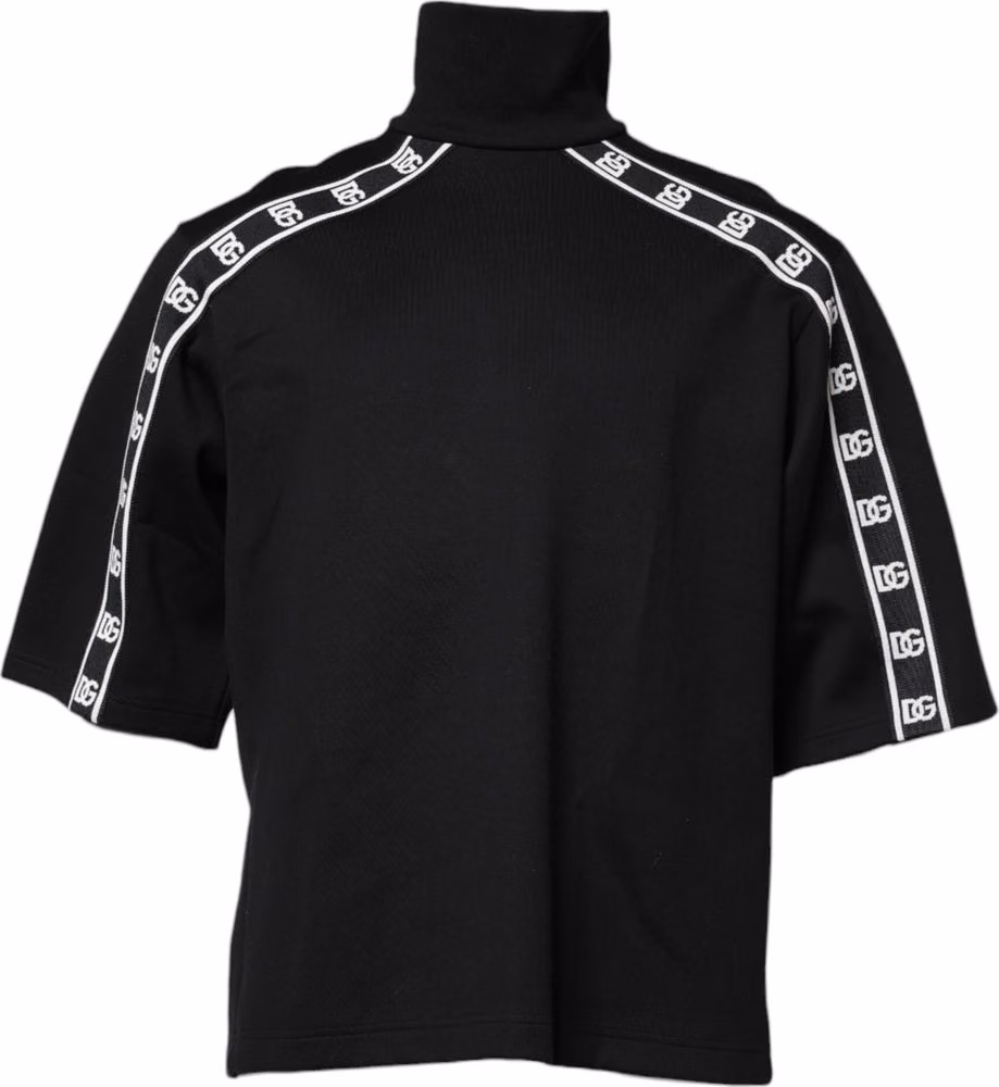 Dolce & Gabbana Black Cotton DG Print Turtleneck T-shirt