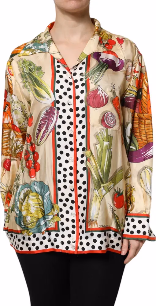 Dolce & Gabbana Multicolor Vegetables Silk Long Sleeves Top