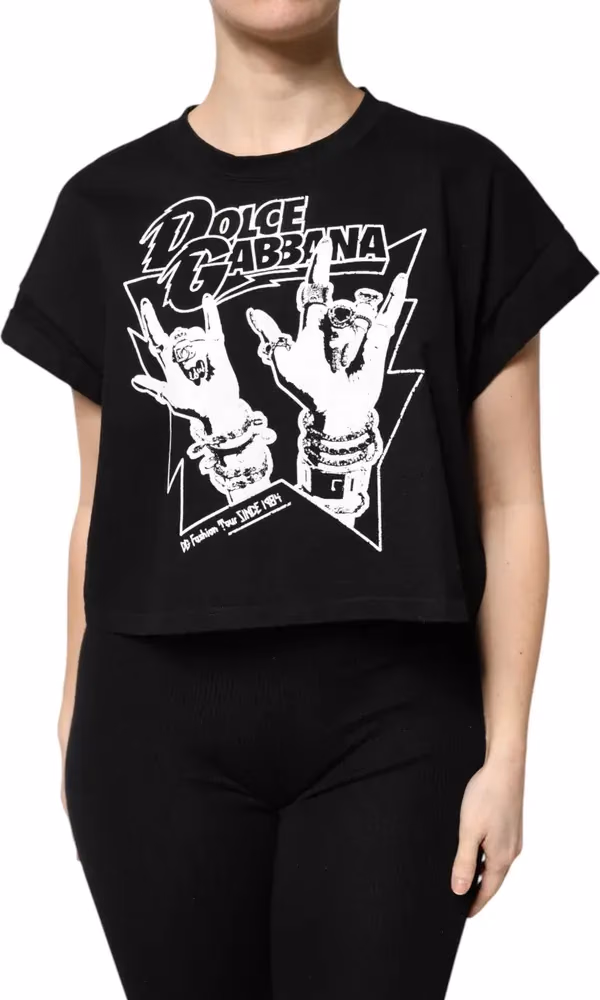 Dolce & Gabbana Black Cotton Printed Short Sleeves T-shirt