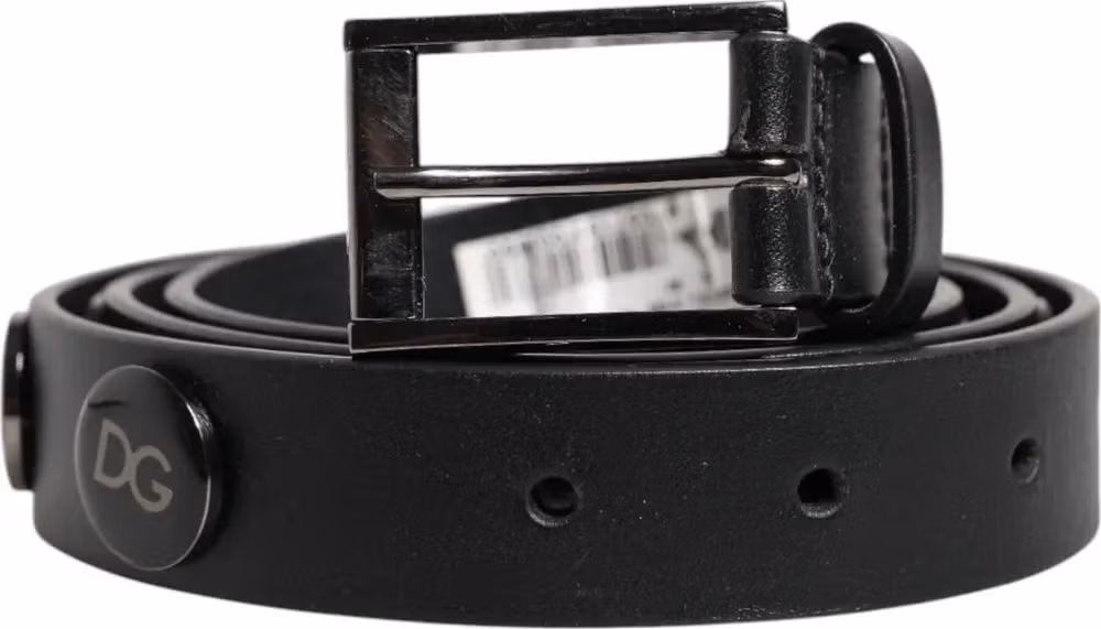Dolce & Gabbana Black Luxury Leather DG Studs Buckle Belt