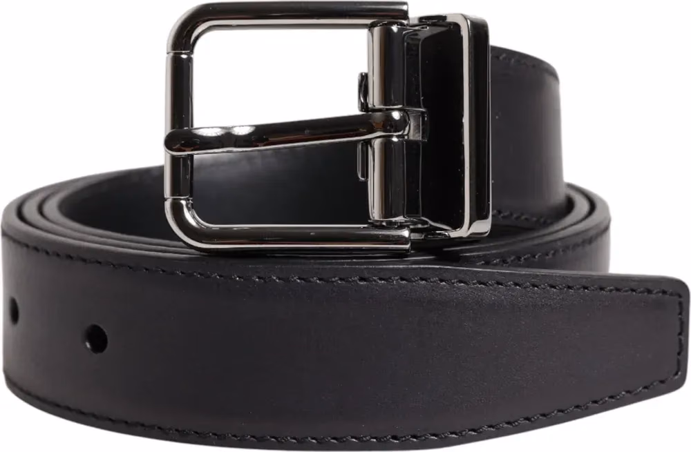 Dolce & Gabbana Black Classic Calf Leather Silver Buckle Belt