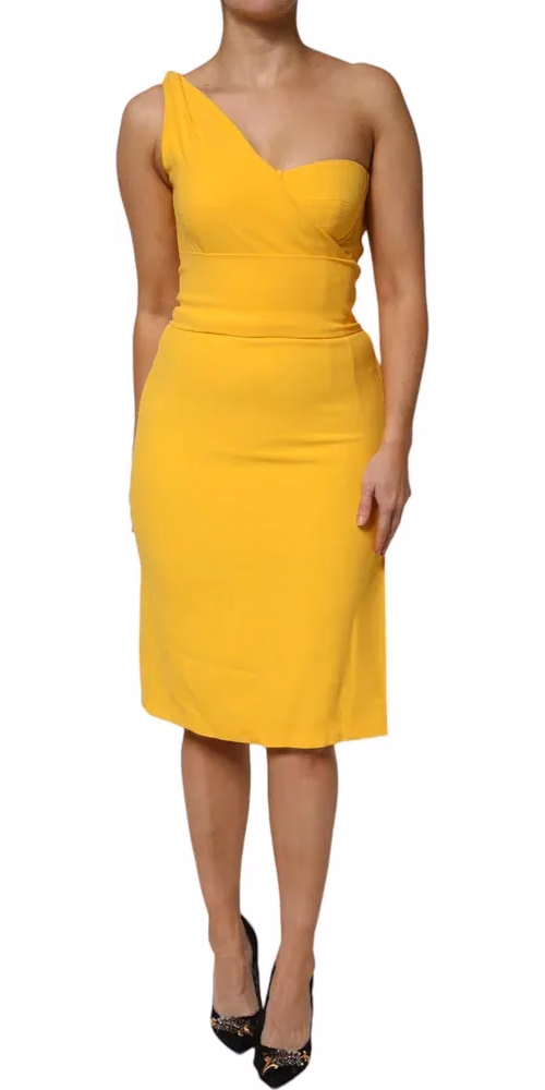 Dolce & Gabbana Yellow One Shoulder Side Slit Midi Dress