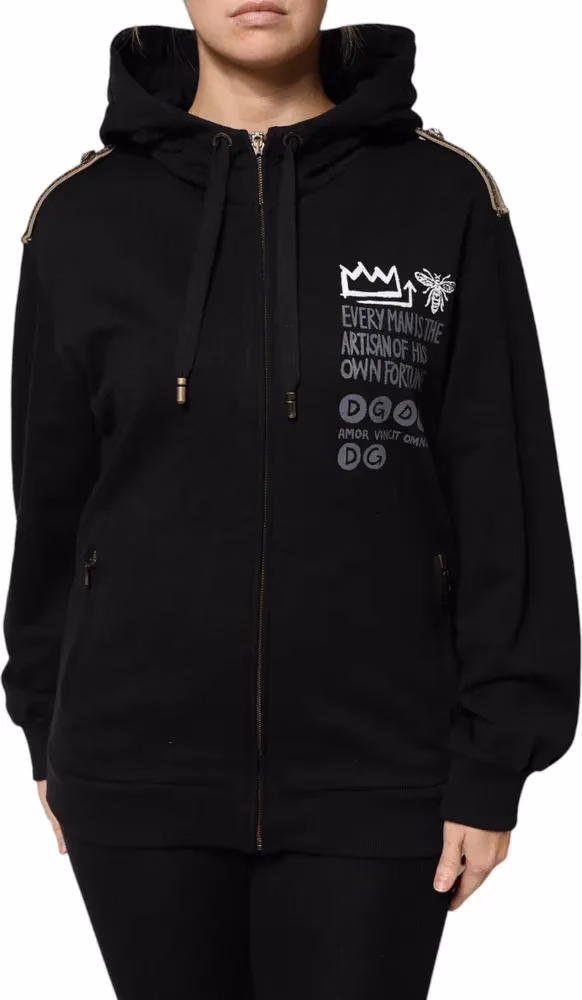 Dolce & Gabbana Black Logo Hooded Full Zip Sweatshirt Jacket