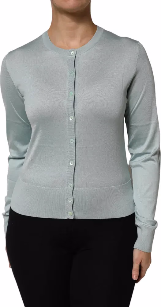 Dolce & Gabbana Light Green Silk Button Down Cardigan Sweater