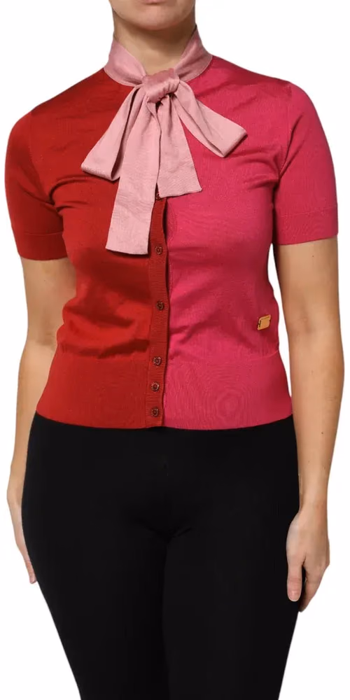 Dolce & Gabbana Pink Short Sleeves Buttoned Ascot Collar Top