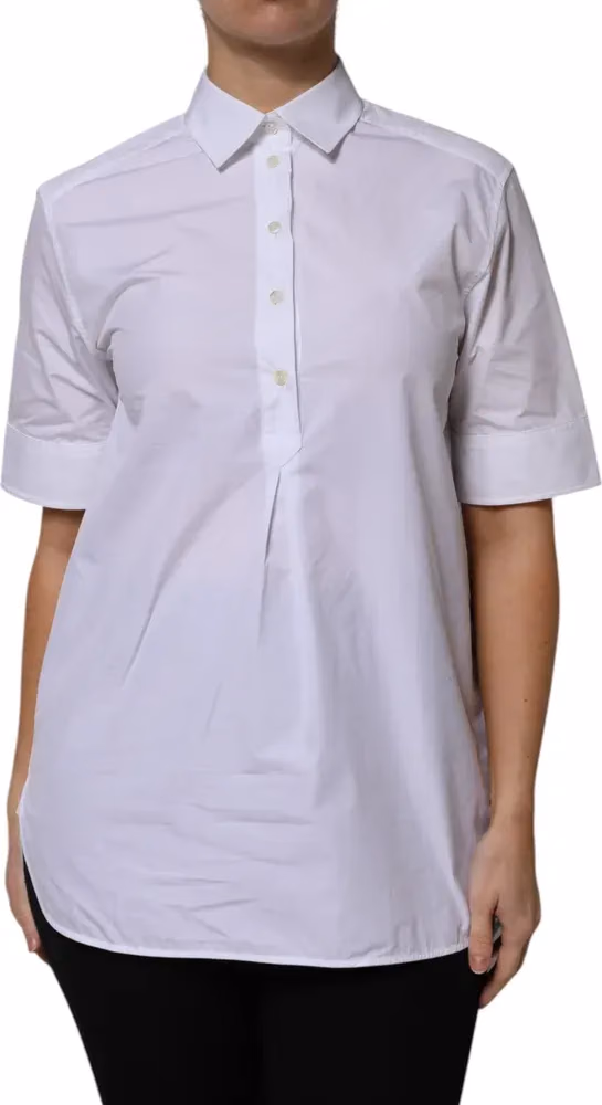 Dolce & Gabbana White Cotton Short Sleeves Collared Polo Top