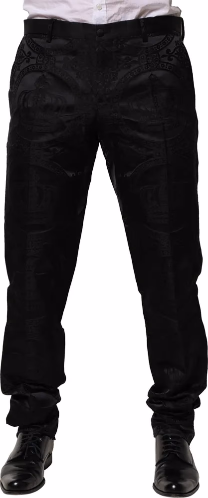 Dolce & Gabbana Black Cotton DG Crown Dress Pants