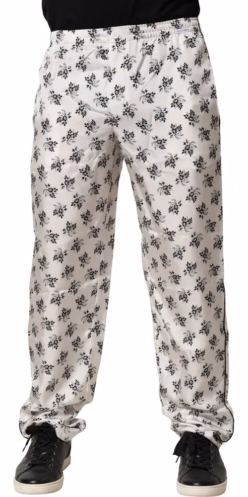 Dolce & Gabbana White Floral Silk Casual Lounge Pants