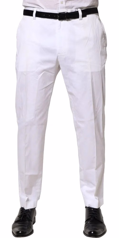 Dolce & Gabbana White Cotton Dress Slim Formal Pants