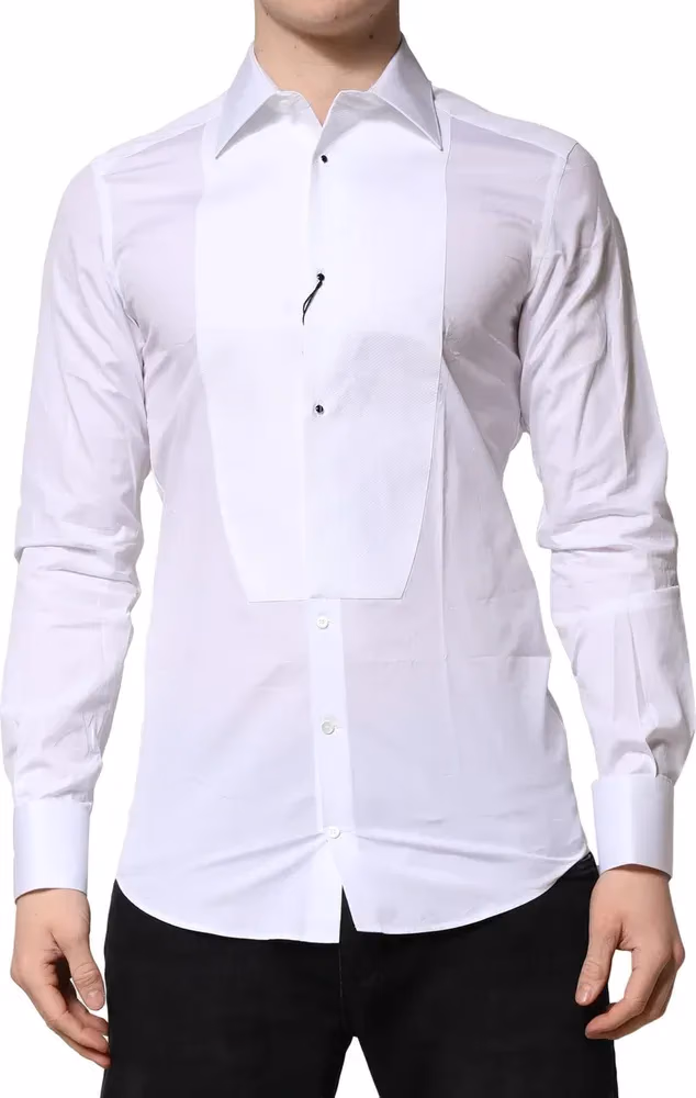 Dolce & Gabbana White GOLD Crown Cotton Dress Formal Shirt