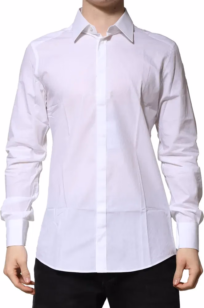 Dolce & Gabbana White GOLD Long Sleeves Men Dress Formal Shirt