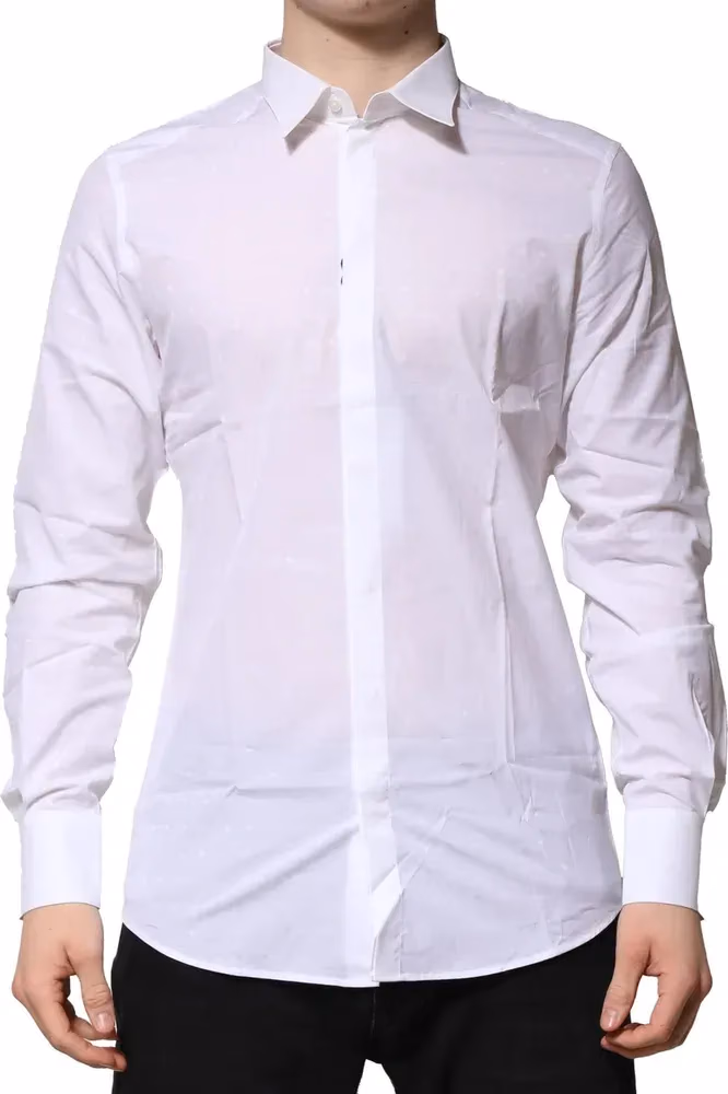 Dolce & Gabbana White Cotton GOLD Long Sleeves Formal Shirt