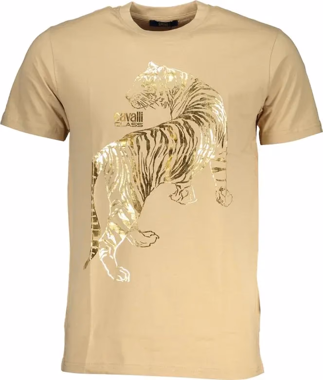 Cavalli Class Beige Cotton Men T-Shirt