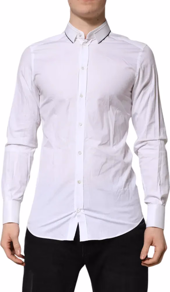Dolce & Gabbana White Cotton GOLD Long Sleeves Formal Shirt