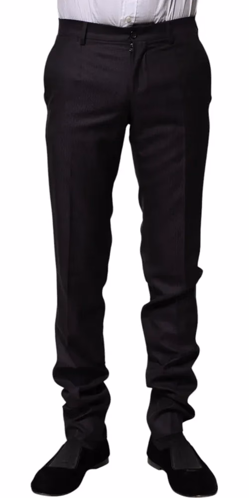 Dolce & Gabbana Black Wool Patterned Formal Pants