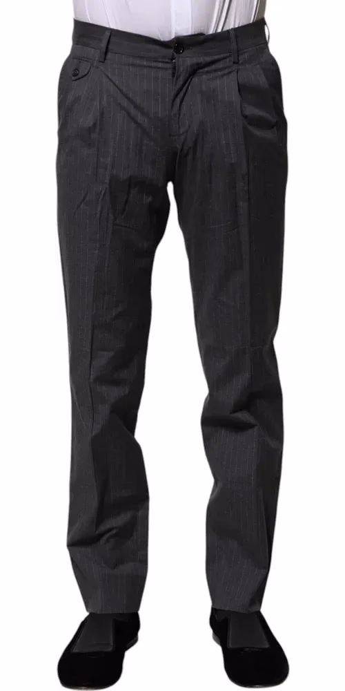 Dolce & Gabbana Gray Striped Cotton Formal Pants